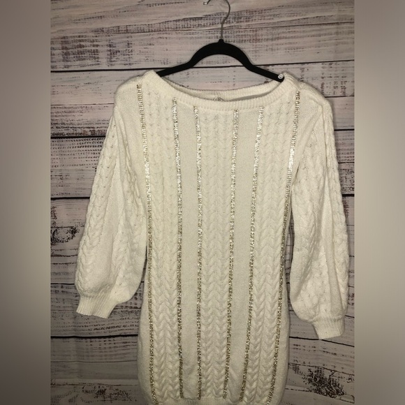 VENUS Off-Shoulder Cable Knit Dress - Cream - Picture 6 of 16